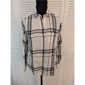 Abercrombie & Fitch Button Down Shirt Womens S Black White Plaid Cozy Core Cabin